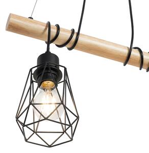 Rustykalna lampa wisząca czarna drewno 3-źródła światła - Dami Frame Oswietlenie wewnetrzne