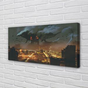 Obraz na płótnie Miasto nocą dym potwór