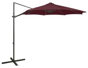 Parasol wiszący z LED i słupkiem, bordowy, 300 cm