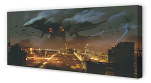 Obraz na płótnie Miasto nocą dym potwór