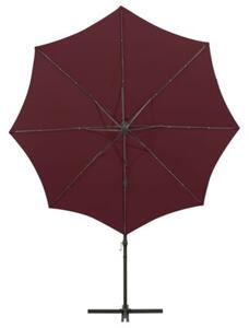 Parasol wiszący z LED i słupkiem, bordowy, 300 cm