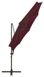 Parasol wiszący z LED i słupkiem, bordowy, 300 cm