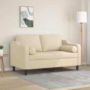 Sofa 2-osobowa z poduszkami, kremowa, 120 cm, tkanina
