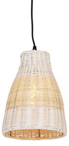 Wiejska lampa wisząca biała z drewnem 20 cm - Burn Rattan Oswietlenie wewnetrzne