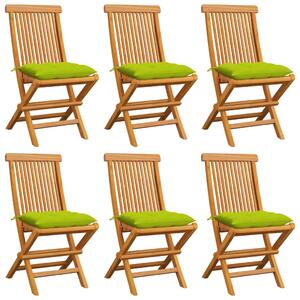 Krzesła ogrodowe, jasnozielone poduszki, 6 szt., drewno tekowe