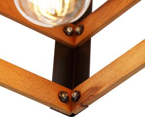 Przemysłowa lampa sufitowa czarna z drewnem 4-punktowa - Paleta Mai Oswietlenie wewnetrzne