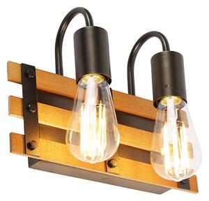 Industrialny Kinkiet / Lampa scienna czarny z drewnem 2-punktowy - Paleta Mai Oswietlenie wewnetrzne