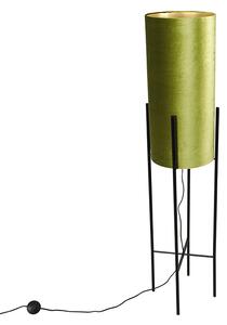 Designerska lampa podłogowa czarna klosz welurowy zielono-złoty - Rich Oswietlenie wewnetrzne
