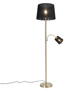 Klasyczna lampa podłogowa złoty abażur z tkaniny czarny z lampką do czytania - Retro Oswietlenie wewnetrzne