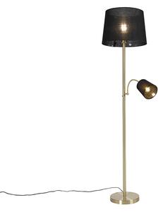 Klasyczna lampa podłogowa złoty abażur z tkaniny czarny z lampką do czytania - Retro Oswietlenie wewnetrzne