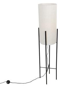 Designerska lampa podłogowa czarna klosz lniany szary - Rich Oswietlenie wewnetrzne