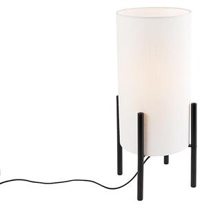 Designerska lampa stołowa czarna klosz lniany biały - Rich Oswietlenie wewnetrzne