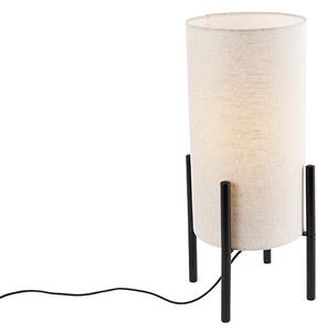 Designerska lampa stołowa czarna klosz lniany szary - Rich Oswietlenie wewnetrzne