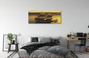 Obraz na płótnie Żółte niebo statek morze