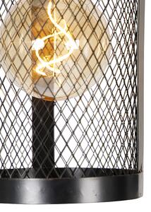 Przemysłowa lampa wisząca czarna z drewnem 4-punktowa - Cage Robusto Oswietlenie wewnetrzne