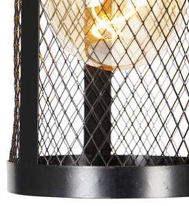 Przemysłowa lampa wisząca czarna z drewnem 4-punktowa - Cage Robusto Oswietlenie wewnetrzne
