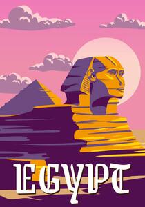 Ilustracja Vintage Poster Ancient Sphinx Egypt Pharaoh, VectorUp