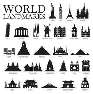 Ilustracja World Countries Landmarks Silhouette Set, MuchMania