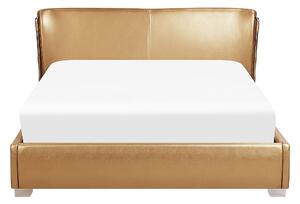 Łóżko wodne skóra złota zakrzywiony zagłówek 160 x 200 cm nowoczesne glam Paris Beliani