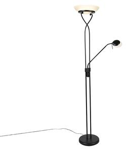 Lampa podłogowa czarna z diodą LED i ściemniaczem z lampką do czytania przyciemnioną do ciepłej - Empoli Oswietlenie wewnetrzne