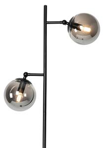 Lampa podłogowa w stylu art deco czarna z dymnym szkłem 2-punktowa - Pallon Oswietlenie wewnetrzne