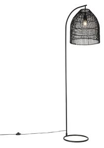 Wiejska lampa podłogowa czarna z rattanem - Sam Oswietlenie wewnetrzne