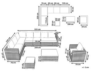 Zestaw ogrodowy rattanowy 8-osobowy modułowy narożnik fotel stoliki biały XXL Beliani