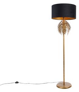 Vintage lampa podłogowa złota z czarnym aksamitnym kloszem 50 cm - Botanica Oswietlenie wewnetrzne