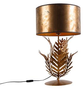 Vintage lampa stołowa złota klosz postarzany brąz 35cm - Botanica Oswietlenie wewnetrzne