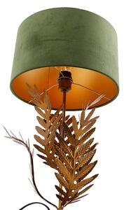Vintage lampa stołowa złota z welurowym kloszem w kolorze zielonym 35 cm - Botanica Oswietlenie wewnetrzne