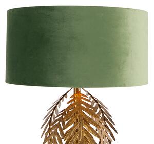 Vintage lampa podłogowa złota klosz welurowy zielony - Botanica Oswietlenie wewnetrzne
