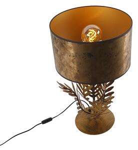 Vintage lampa stołowa złota klosz postarzany brąz 35cm - Botanica Oswietlenie wewnetrzne
