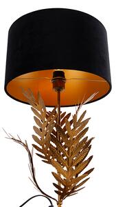 Vintage lampa stołowa złota klosz welurowy czarny 35cm - Botanica Oswietlenie wewnetrzne