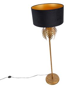 Vintage lampa podłogowa złota z czarnym aksamitnym kloszem 50 cm - Botanica Oswietlenie wewnetrzne