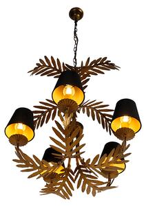 Vintage żyrandol złoty klosze czarne 5-źródeł światła - Botanica Oswietlenie wewnetrzne