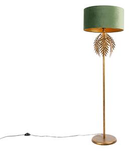 Vintage lampa podłogowa złota klosz welurowy zielony - Botanica Oswietlenie wewnetrzne