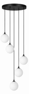 Lampa wisząca do salonu z pięcioma białymi kulami