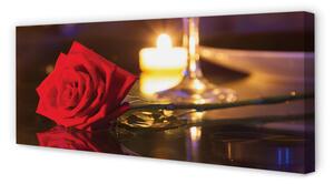 Obraz na płótnie Róża świeczka kieliszek