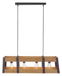 Przemysłowa lampa wisząca czarna z drewnem 4-punktowa - Crate Oswietlenie wewnetrzne