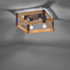 Przemysłowa lampa sufitowa czarna z drewnem 4-punktowa - Krati Oswietlenie wewnetrzne