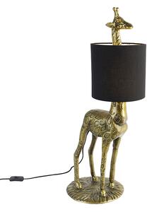 Vintage lampa podłogowa mosiężny klosz z tkaniny czarny - Żyrafa To Oswietlenie wewnetrzne