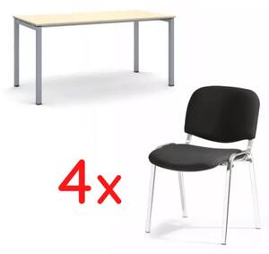 Stół konferencyjny Square 160 x 80, brzoza + 4x krzesło Viva czarne
