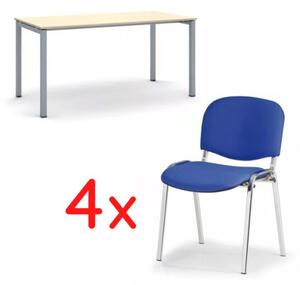Stół konferencyjny Square 160 x 80, brzoza + 4x krzesło Viva niebieskie