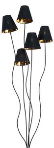 Designerska lampa podłogowa czarna ze złotym 5-punktowym - Melis Oswietlenie wewnetrzne