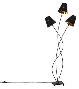 Designerska lampa podłogowa czarna ze złotym 3-punktowym światłem - Melis Oswietlenie wewnetrzne