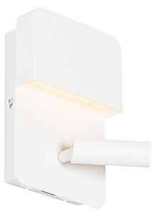 Nowoczesna lampa ścienna biała z diodą LED z USB i lampką do czytania - Robin Oswietlenie wewnetrzne