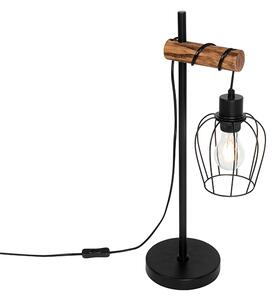 Wiejska lampa stołowa czarna z drewnem - Stronk Oswietlenie wewnetrzne