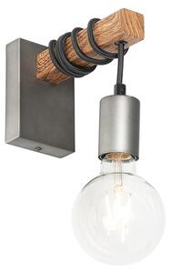 Kinkiet / Lampa scienna przemysłowy stal z drewnem - Gallow Oswietlenie wewnetrzne