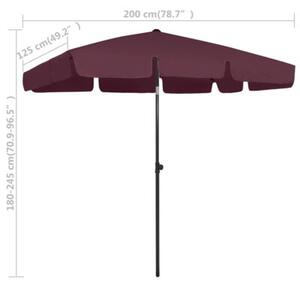 Parasol plażowy, bordowy, 200x125 cm