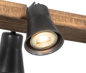 Wiejska lampa wisząca czarna z drewnem 6 lampek - Jelle Oswietlenie wewnetrzne